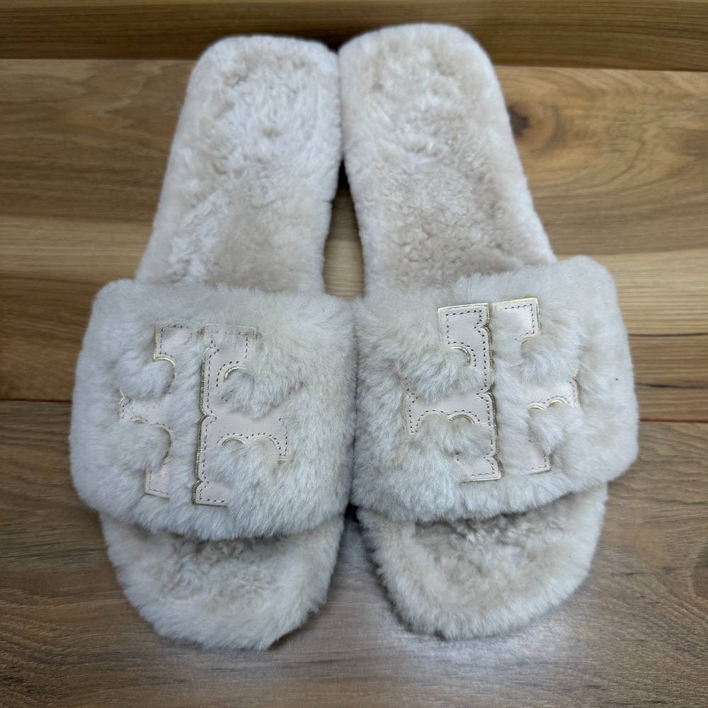 Tory Burch Shearling Slide Women's size 11
Natural Dolce De Leche Gold Double T
